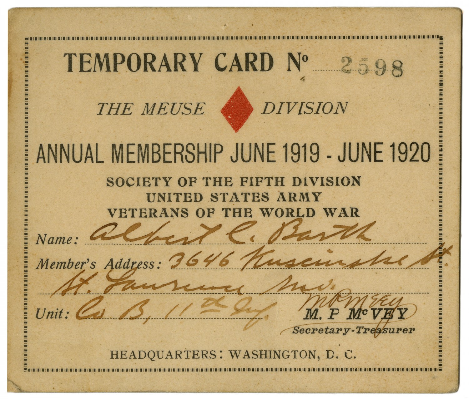 Temporary Membership Card